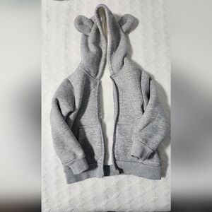 Kids' Cozy Grey Hooded Zip-Up Sweatshirt with Ear Details